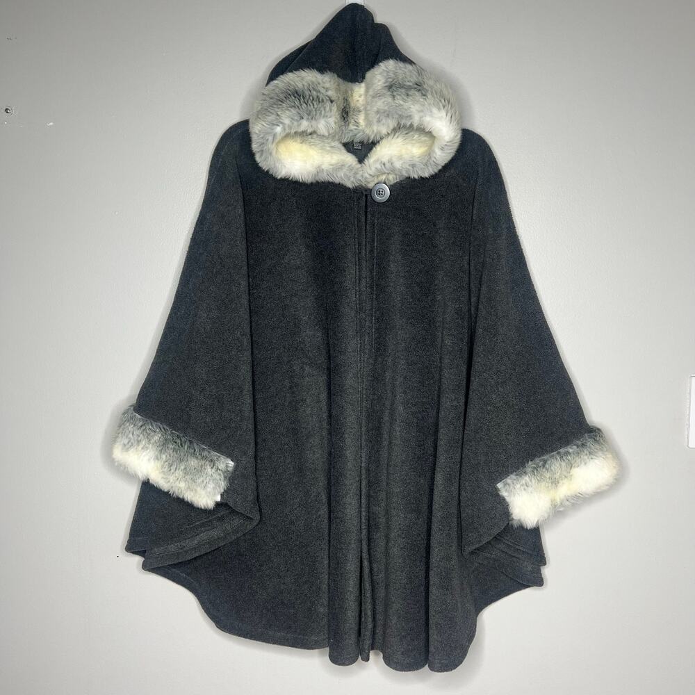 Parkhurst Desmona Cape Fleece & Faux Fur Trim Poncho One Size Made‎ in Canada